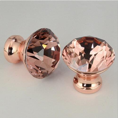 Crystal Glass Cabinet Knobs Rose Gold Diamond Shape Glass Knob and Pull Handle for Kitchen Bathroom Wardrobe Cupboard