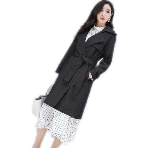 Spring Autumn Women Trench Coats 2019 New Fashion Office Lady Long Coat With Belt Button Trench Coat Slim Windbreaker Lady Q1269