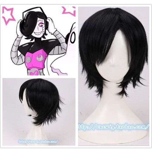 Game Undertale - Mettaton Cosplay Wig for Women Short Black Hair Wig with Wig Cap