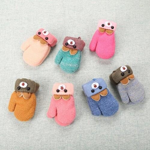 Toddler Winter Warm Gloves Cartoon Cute Rabbit Pattern Baby Knitted Wool Thicken Velvet Mittens Kids Full Finger Gloves