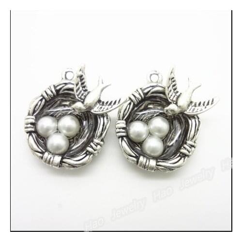 12 pcs Vintage Charms Nest Pendant Antique silver Fit Bracelets Necklace DIY Metal Jewelry Making