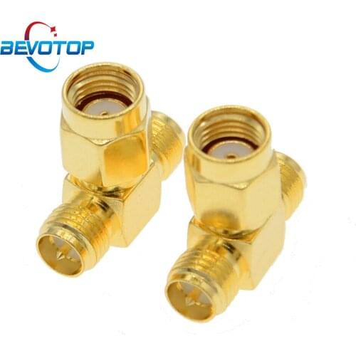 2 PCS/lot T Type RP-SMA Male Plug to 2 Dual RP-SMA Female Jack Triple T RF Coax Adapter Connector 3 Way SMA Adapter