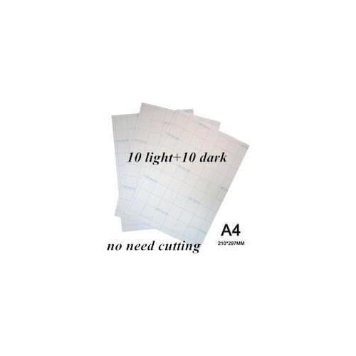 20 pcs=10 Light+10 Dark Laser Transfer Paper A4 Paper Heat Thermal Transfer Printing Paper Stickers With Heat Press For tshirt