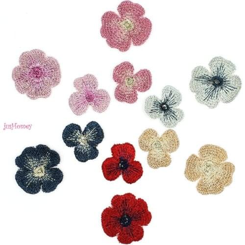 20PCS/lot Embroidery Lace Fabric Poppy Appliques Gradient Four/Three petals flower for Hair accessories,Garment Embellishment