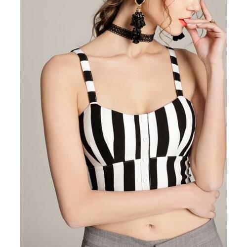 2021 Summer Tank Tops Women Elastic Vest Striped Button Low-cut Sexy Strappy Tee Spaghetti Slim Corset Crop Top Women Shirt