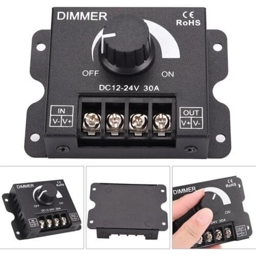 30A LED Dimmer DC 12V 24V 360W Adjustable Brightness Lamp Bulb Strip Driver Single Color Light Power Supply Controller