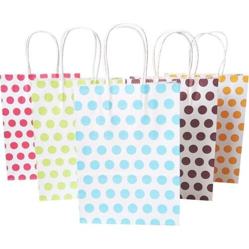 50 Pcs/lot 16x22cm New Paper Bag With Handle Colorful Polka Dot Bags Partys Favor Gift Packing Treat Gift Bag Wholesale