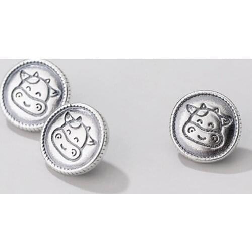 925 Sterling Silver Cartoon Cow Pattern Round Button Pendant 10mm Fashion Decoration Silver Charms