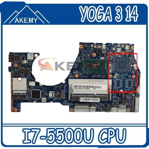 Akemy For Lenovo YOGA3-14 YOGA 3 14 Laptop Motherboard 5B20H35602 5B20H35614 NM-A381 With SR23W I7-5500U 2.4GHz CPU