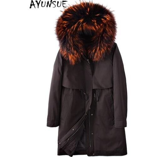 AYUNSUE Winter Womens Down Jacket Raccoon Fur Collar Coat Female White Duck Down Woman Fashion High Quality Parkas Ropa Mujer