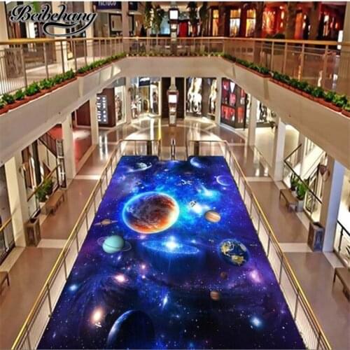 Beibehang Custom floor painting 3D Star Galaxy floor decorative painting shopping mall floor painting Ceiling wallpaper flooring