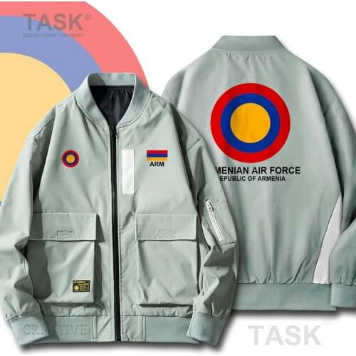 Military Army Jackets Air Force Armenia Armenian ARM AM Mens Bomber Zipper Jacket Slim Fit Pilot Coat Streetwear Slim Fit Coat