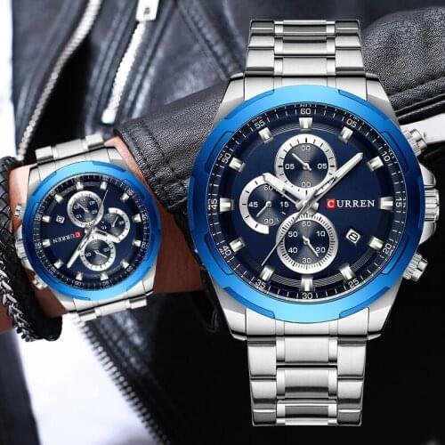 CURREN Watches Men Top Brand Luxury Sport Wristwatch Chronograph Quartz Male Clock Stainless Steel Watch Waterproof Reloj Hombre