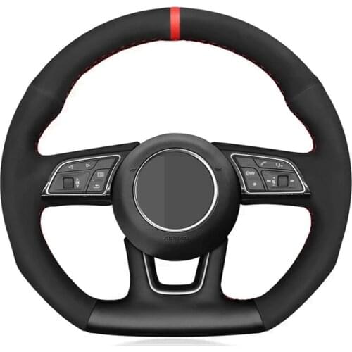 Car Steering Wheel Cover DIY Non-slip Black Genuine Leather Suede For Audi A3 (8V) A4 (B9) Avant A5 (F5) A1 (8X) Sportback Q2