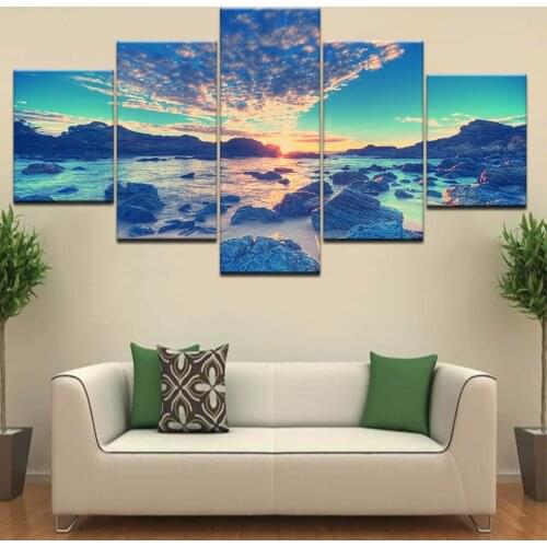 Wonderful Sunrise sea 5 panel HD Print modern Modular Wall posters Canvas Art painting For home living room decor