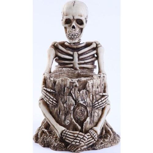 Skull Pen Holder Skeleton Makeup Brush Pencil Storage Home Office Desk Organizer Halloween Decoration