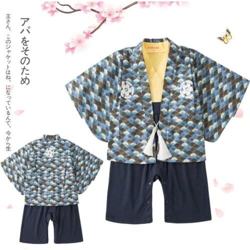 Japanese Style Kimono Traditional Yukata Kids Print Pajamas Homewear Romper Baby Newborn Boy Cotton Top Pants Bathrobe Sleepwear
