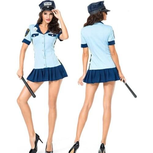 Halloween Cosplay Policewoman Costumes Adult Female Officer Cop Costume Sexy Ladies Police Uniform