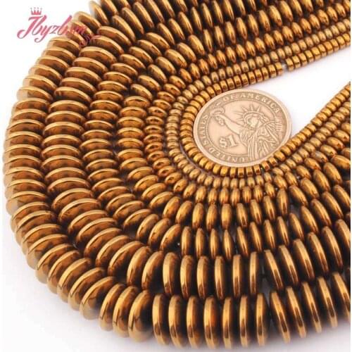 Yellow Heishi Rondelle Metallic Coated Hematite No Magnetic Stone Spacer Beads 15" For Women Necklace Bracelet Jewelry Making