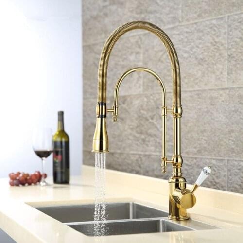 Kitchen sink Faucet Gold/Chrome brass Spring pull down Sink Mixer Tap rotation kitchen mixer taps Kitchen Tap
