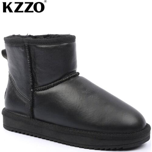 KZZO Australian Classic Waterproof Ankle Men Snow Boots Genuine Leather Natural Wool Lined Winter Warm Non-slip Short Boots 2021