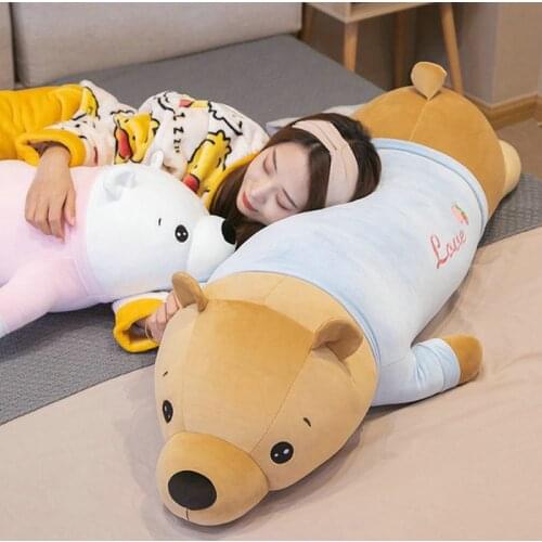 60-120cm Cute Bear Plush Toys Stuffed Animal Pillow Cushion Lying Teddy Doll Childrens Christmas Presents