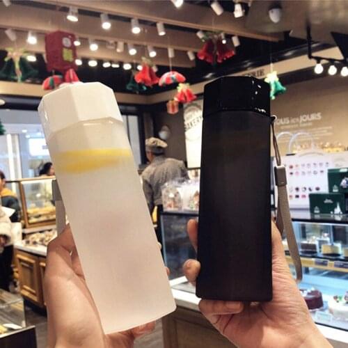 Polygon Frosted Plastic Water Bottle Portable Fruit Juice Water Bottles With Rope Leak-Proof Outdoor Sport Travel Camping Bottle