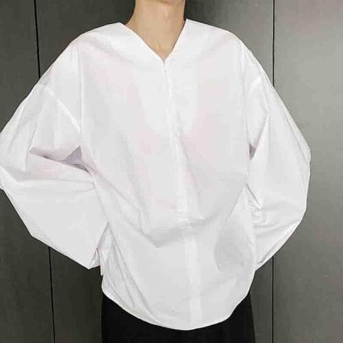 2020 autumn minority design sense Japanese shirt mens long sleeve cool wind minimalist casual pullover shirt