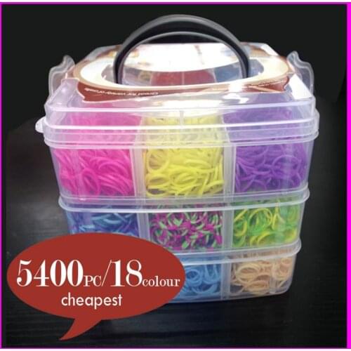 Lets make 5400pcs High Quality Rubber Fun Loom Band Kit Kids DIY Bracelet Silicone Loom Bands 3 layer PVC BOX Family Loom Kit