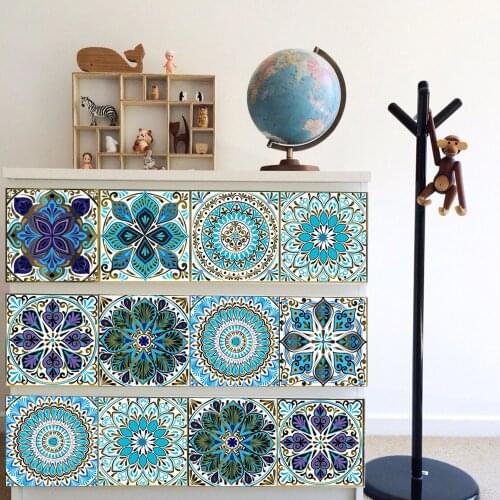 Blue Mandala Strip Tile Sticker Kitchen bathroom floor decoration wallpaper Waterproof self-adhesive home renovation stickers