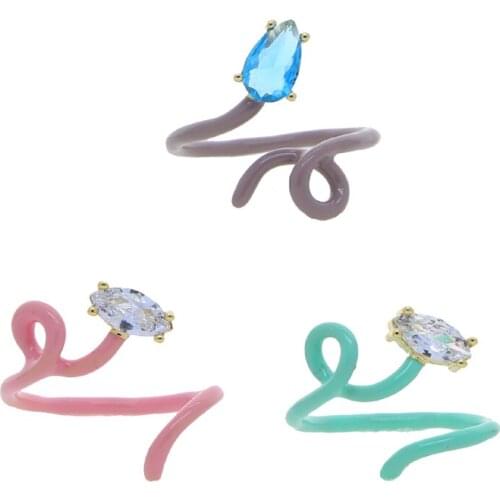 2021 New Colourful Enamel Curved Rings Geometric Pink Green Single Big Stones Ring Set for Women Jewelry Travel Gifts