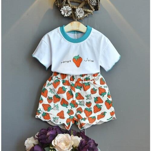 Girl Clothes Girls Summer Suit 2021 New Girl Cute Strawberry Short Sleeve Two-piece Suit Girls Outfits Boutique Kids Clothing