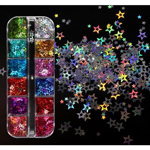 Hollow Star Shape Holographic Chunky Glitter For Epoxy Resin Mold Filling Shiny Laser Sequins Slime Decorations Nail Art Glitter