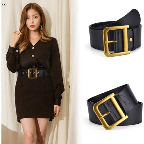 Fashion 6cm Width Genuine Leather Belt Luxury D Shaped Buckle Women Strap Waistband for Ladies Coat Dress Skirt Decoration