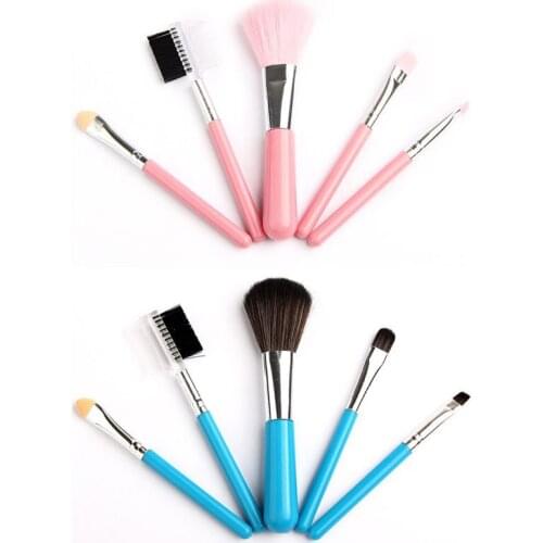Romantic Bear Portable Makeup Brushes set 5pcs tools with PVC Bag Pink /Blue Colors 12set/lot drop shipping