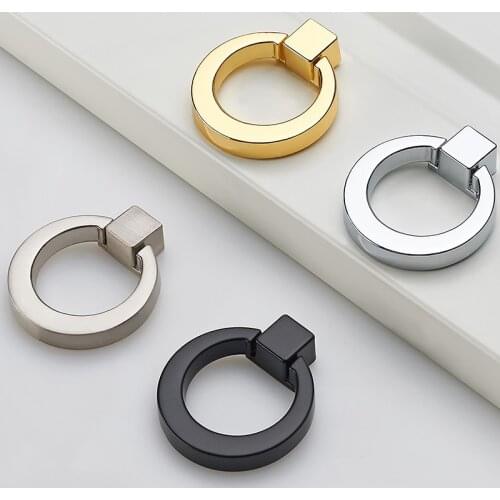 European-style Ring Drawer Pull Ring Single Hole Modern Minimalist Handle Solid Thick Black Wardrobe Cabinet Cabinet Door Handle