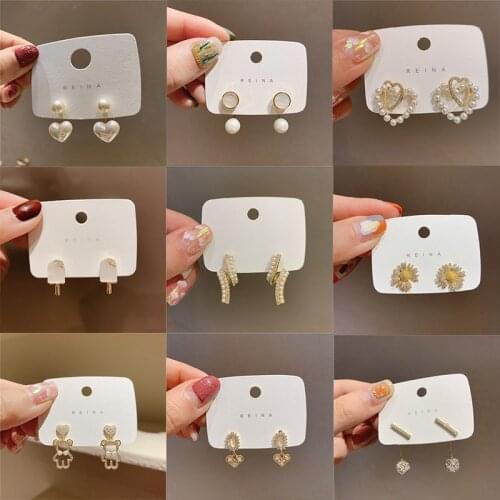 XIYANIKE Gold Color Archylic Pearl Tassel Rhinestone Drop Earrings For Women Bowknot Heart Flower Fashion Party Jewelry Brincos