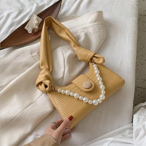 Crocodile Pattern 2021 New Fashion Bag Pearl Portable Female Shoulder Bag Underarm Texture Baguette bag