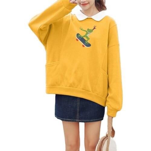 Frog on Skateboard Sweatshirt Streetwear Sweatshirts Autumn Thin Cute Turn-down Collar Sweetshirt Kawaii Harajuku Hoodies