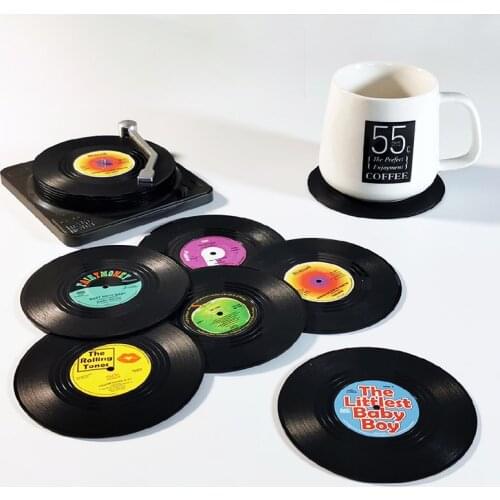 Vintage Style ABS Home Decor Heat Resistant Anti-slip Multi Purpose Beverage Coffee Mug Mat Table Placemat CD Record 6Pcs/Set