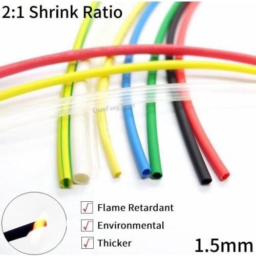 1M Heat Shrink Tube 1.5mm Diameter Insulated Polyolefin 2:1 Shrinkage Ratio Wire Wrap Connector Line Repair 600V Cable Sleeve