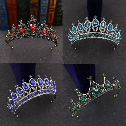 Baroque Retro Black Luxury Bridal Crystal Tiaras And Crowns Princess Queen Pageant Prom Tiara Wedding Hair Jewelry Accessories