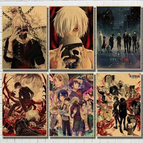 Tokyo Ghoul Classic Vintage Animation Poster Retro Kraft Paper Poster wall Brown Bar Cafe living room Posters