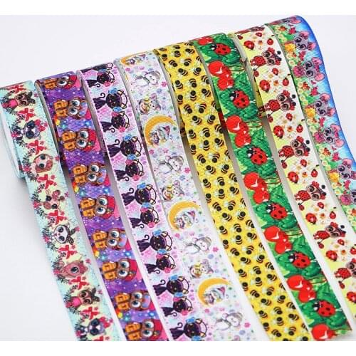 DIY Craft Supplies Cartoon Printed Grosgrain Satin Ribbon 50 Yards, Planar Resins 30 Pieces. 33535