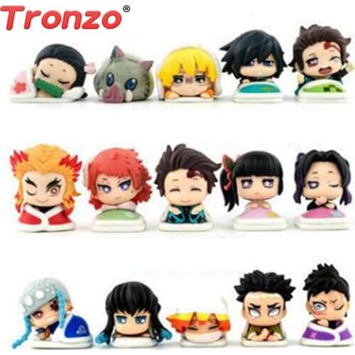 Tronzo 5PCS/Set Demon Slayer Kimetsu no Yaiba Kamado Tanjirou Nezuko Zenitsu Giyuu Inosuke Cute Sleeping Action Figure Model Toy