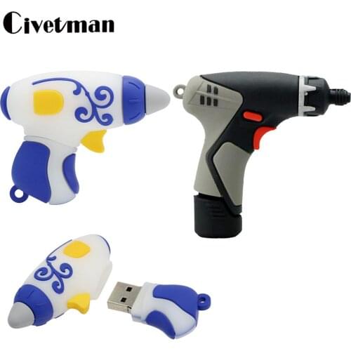 Pendrive 8GB 16GB 32GB 64GB 128GB 256GB USB Flash Drive Electric Drill USB 2.0 Tool Memory Stick Cartoon Glue Gun USB Flash Disk