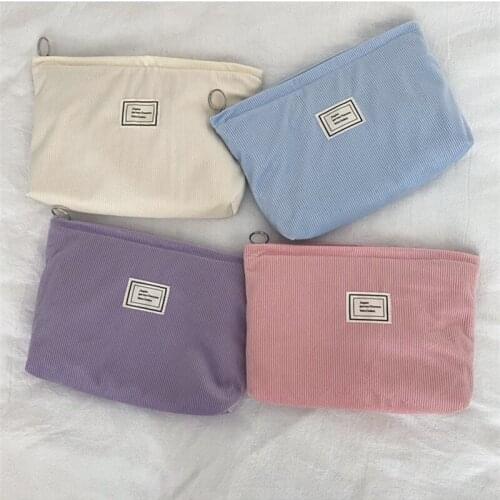 Corduroy Makeup Bag Solid Color Travel Cosmetic Bag Organizer Portable Toiletry Bags Necesserie Storage Pouch Female Beauty Case