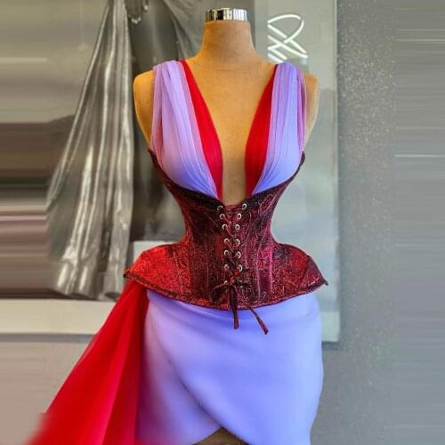 Vintage Evening Dresses V Neck Sleeveless With Tulle Train Corset Plus Size Mini Length Custom Made Pageant Prom Dress