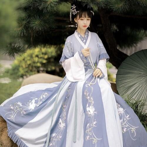 XinHuaEase Womens Hanfu Fairy Dresses Chinese Traditional Style Jin Dynasty Waist Type Cross Collar Autumn New Cosplay Costumes