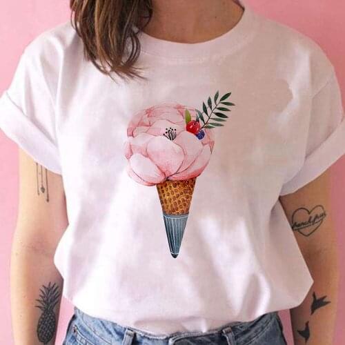 Ice Cream Rose Printed Women T-shirt Casual Oversize T-shirt Protect Short Sleeve Comfortable Creative Vogue High Quality Tshirt